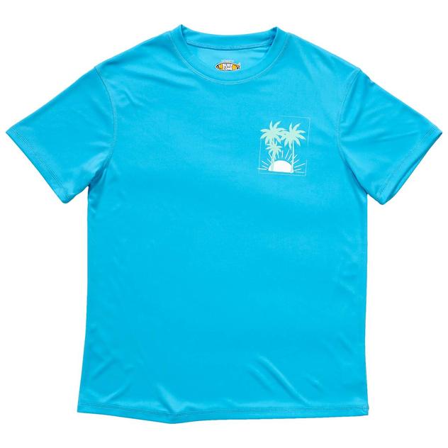 Young Mens SURFZONE® Short Sleeve Palm Tree Rash Guard - Aqua