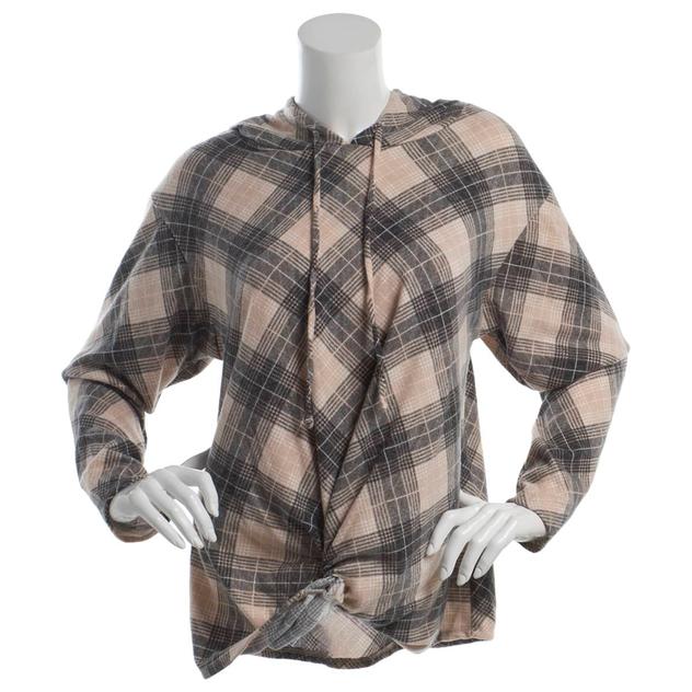 Womens Cure Long Sleeve Twist Front Plaid Brushed Hacci Blouse