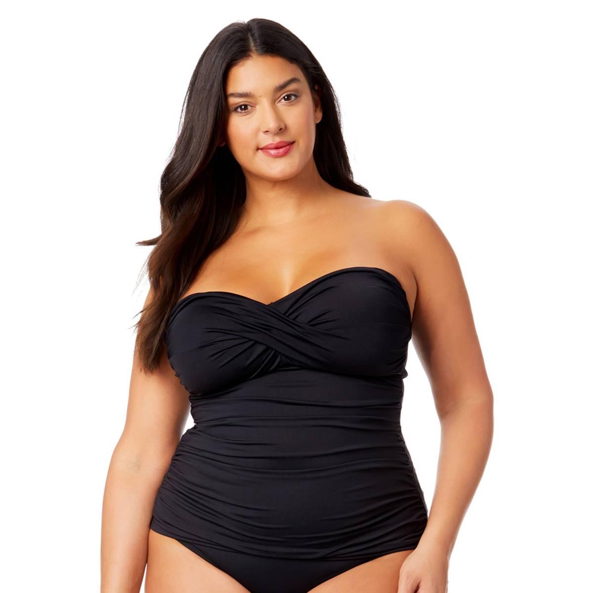 Plus Size Anne Cole Solid Twist Front Shirred Tankini