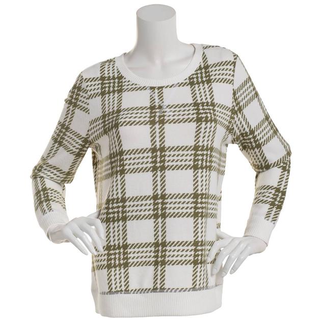 Plus Size Emily Daniels Sketch Plaid Hacci Crew Neck Sweater