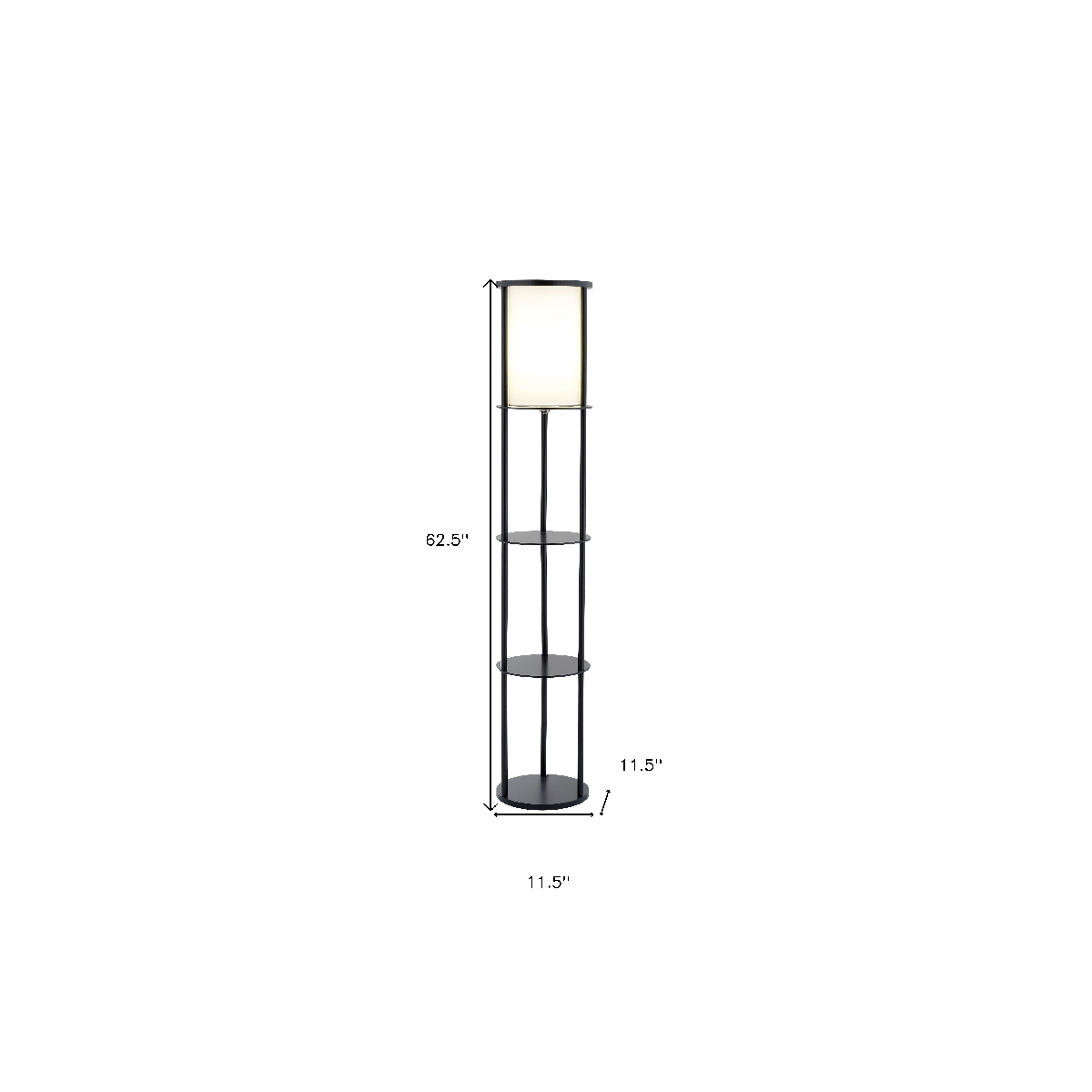HomeRoots 63in. Black Wood Column Floor Lamp With Cylinder Shade
