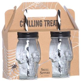 Home Essentials Set of 2 Skull Sippers w/ Straws