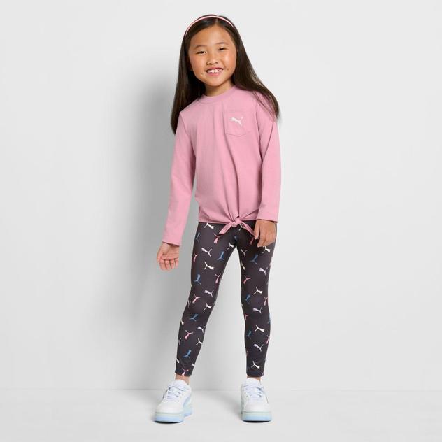 Girls (7-16) Puma® Long Sleeve Tie Front Pocket Tee & Legging Set
