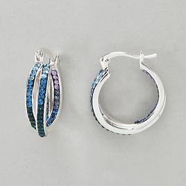 Silver Plated Twist Inside Out with Blue Crystal Hoops