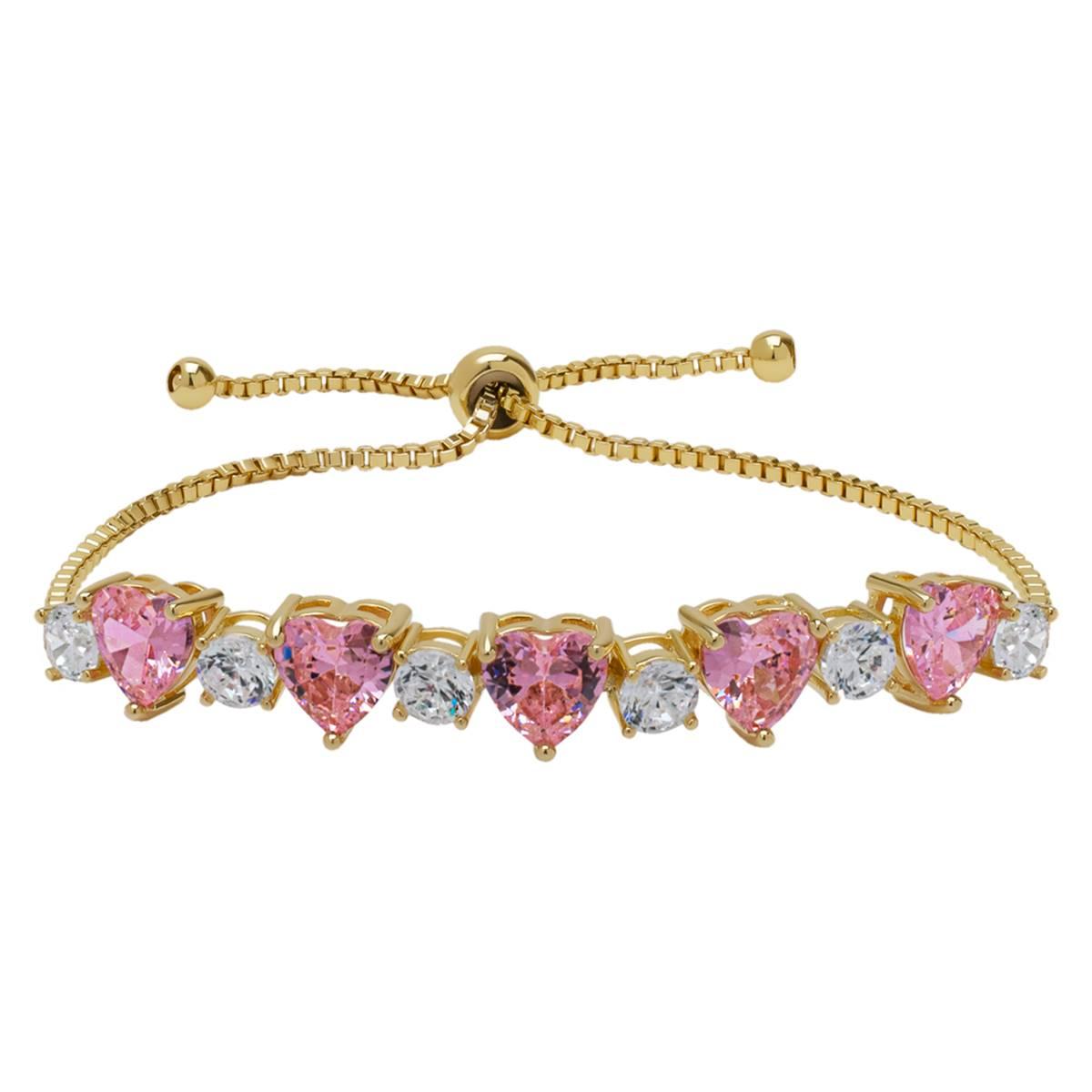 Yellow Gold Plated Pink CZ Heart Bracelet