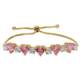 Yellow Gold Plated Pink CZ Heart Bracelet
