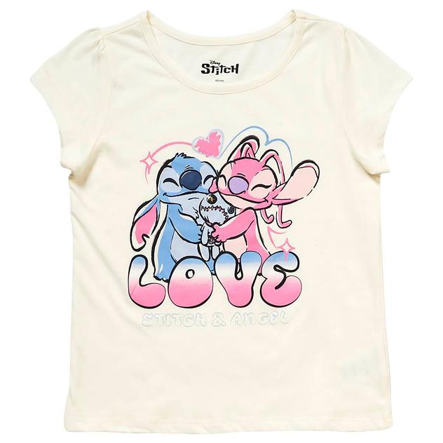 Girls (7-12) Disney Stitch & Angel Love Short Sleeve Graphic Tee