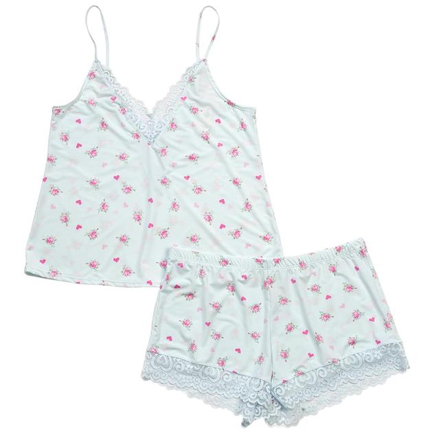 Womens Jessica Simpson Lace Trim Floral Heart Camisole Pajama Set