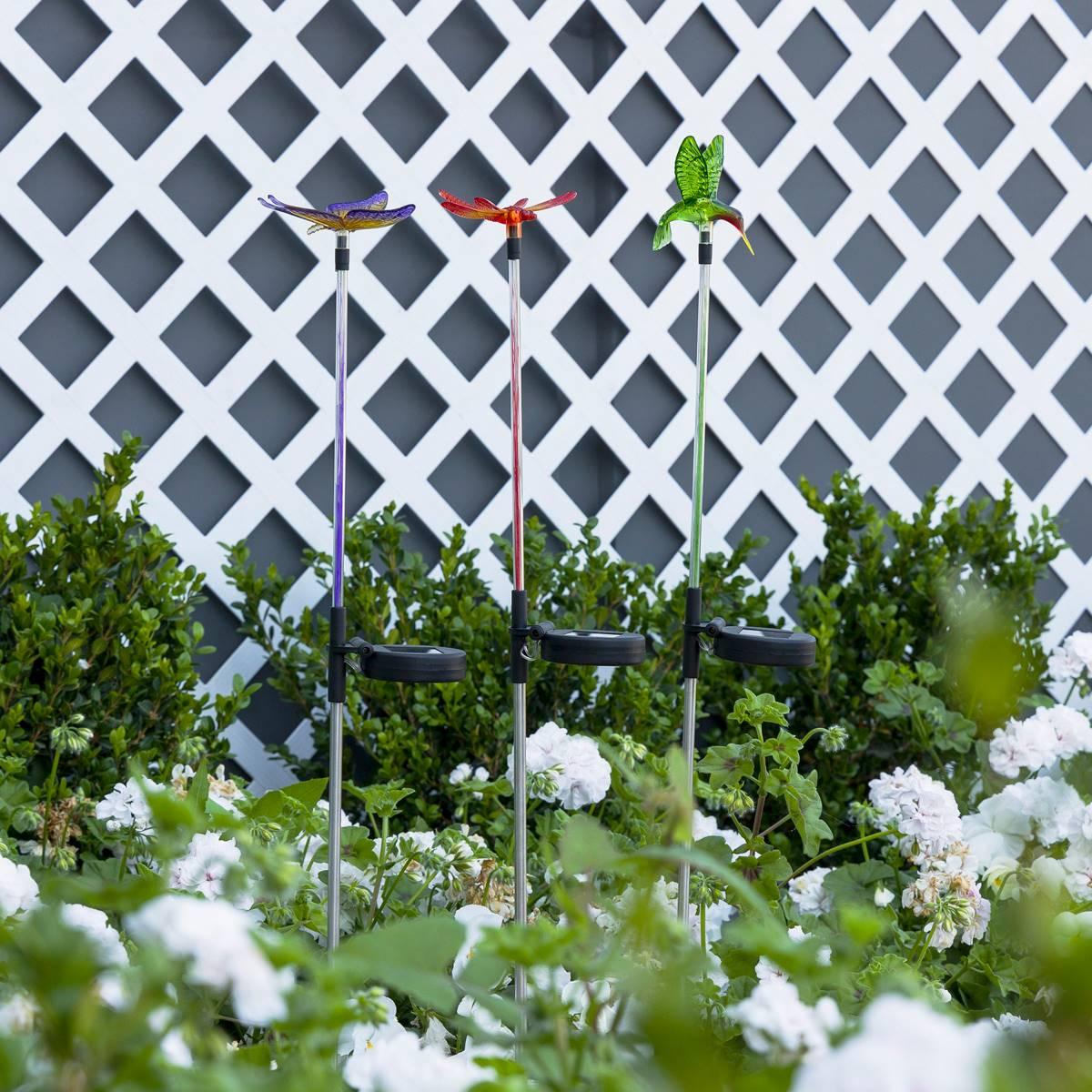 Alpine Solar Insects/Bird LED Garden Stake - Set of 3