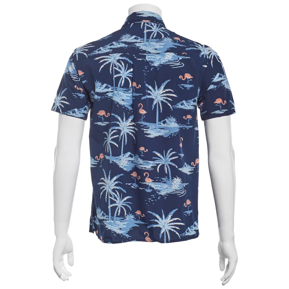 Young Mens VSTR Palm Flamingo Short Sleeve Button Down Shirt