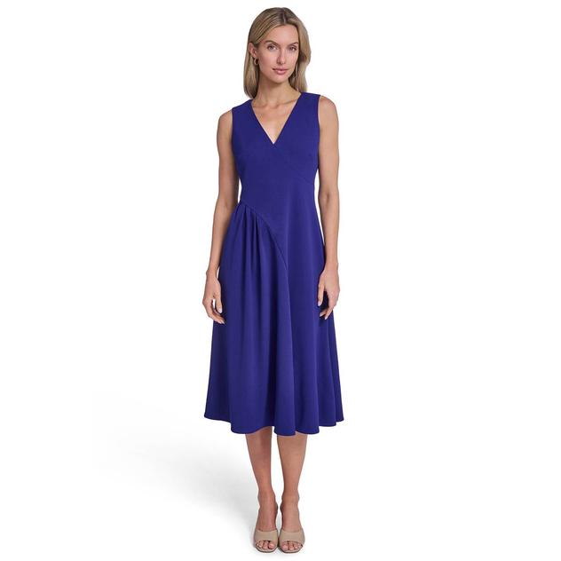 Womens Calvin Klein Sleeveless V Neck Crepe Fit & Flare Dress
