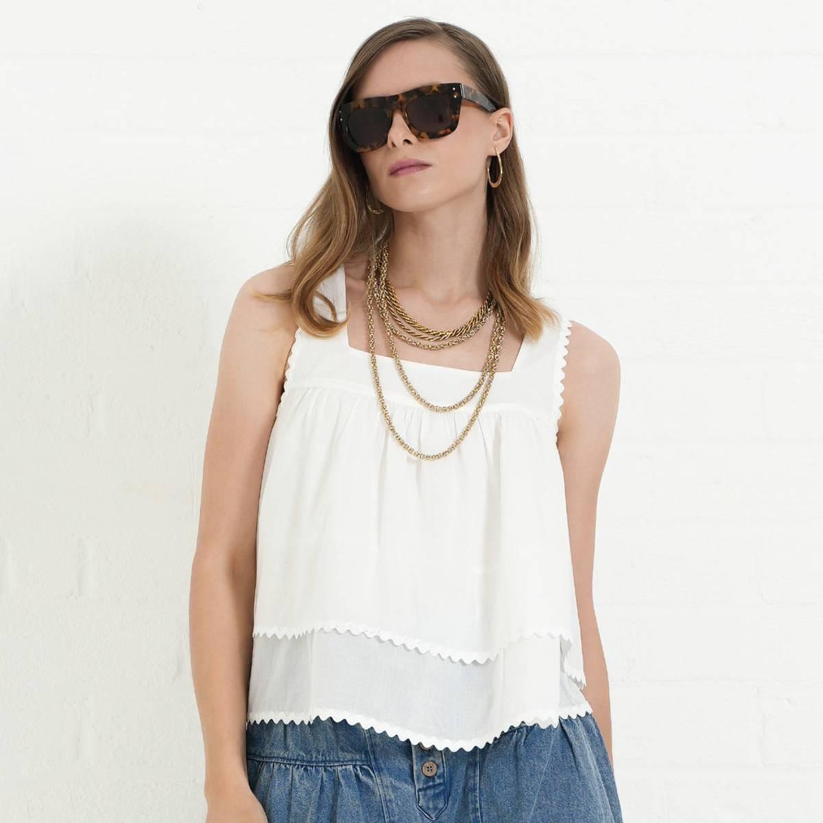 Womens MNK Sleeveless Square Neck Woven Blouse