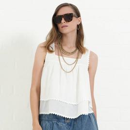 Womens MNK Sleeveless Square Neck Woven Blouse