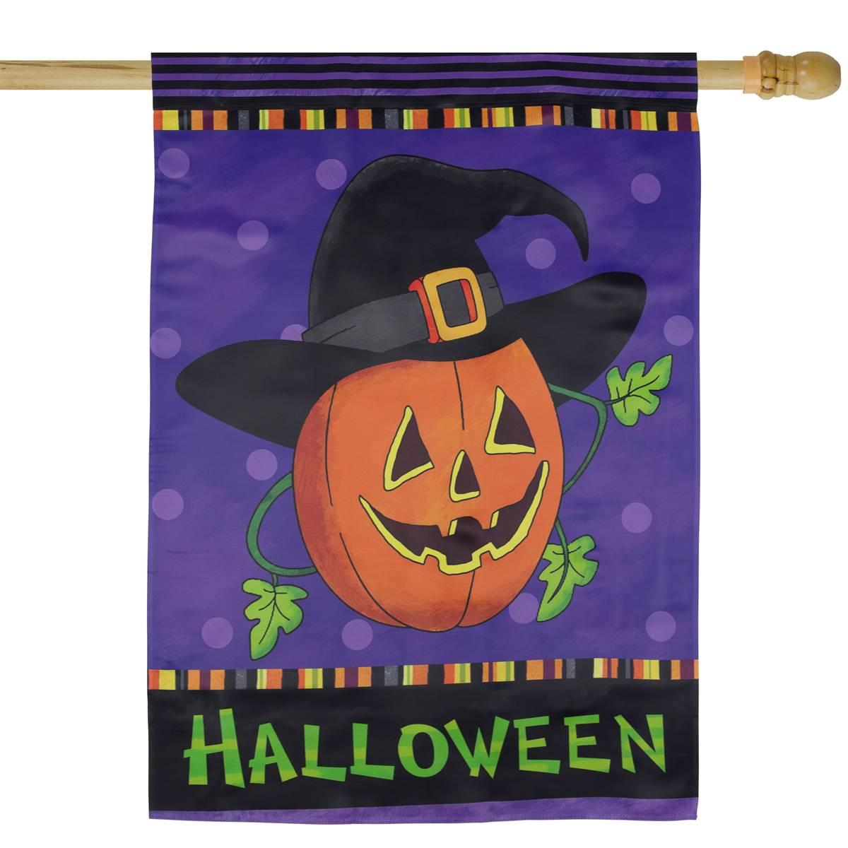Northlight Seasonal Pumpkin in a Witch Hat Outdoor Garden Flag