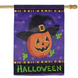 Northlight Seasonal Pumpkin in a Witch Hat Outdoor Garden Flag