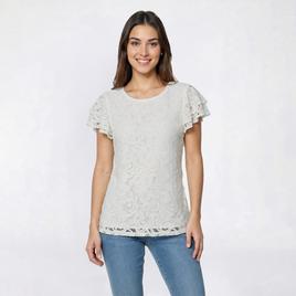 Womens Adrianna Papell Cap Flutter Sleeve Paisley Lace Blouse