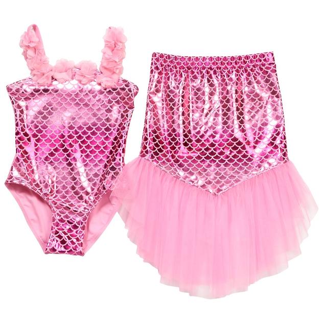 Girls (4-6x) Reesy Chelly Mermaid One Piece Swimsuit with Skirt
