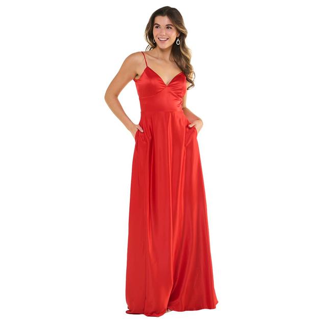 Juniors Crystal Doll Sheri Satin Bow Back A-Line Dress