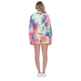 Womens White Mark Tie-Dye Lounge Top And Shorts Set