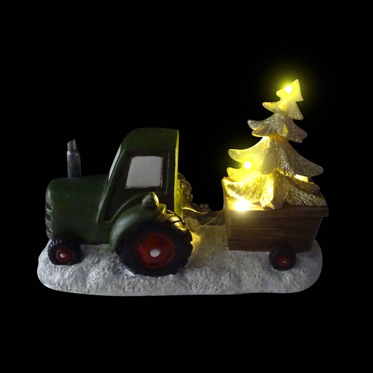 Alpine LED Green Tractor Pulling Tree Statue