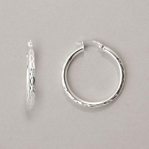 Designs by FMC Sterling Silver Fancy Diamond Cut Hoop Earrings