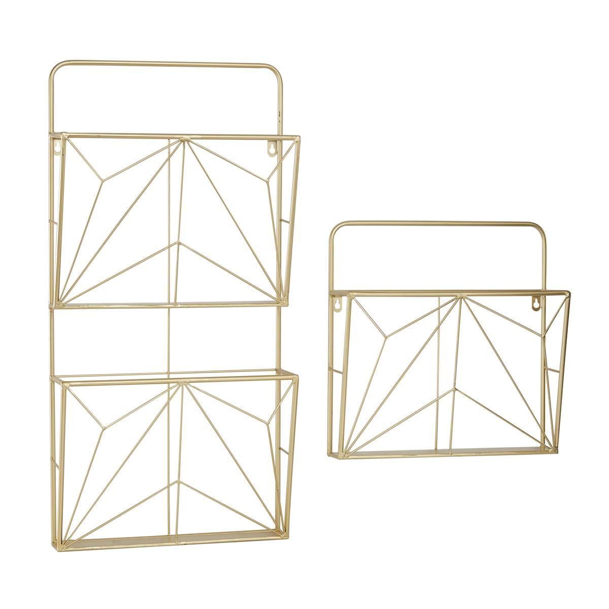 9th & Pike(R) Geometric Gold Metal Wall Mail Organizer - Set of 2