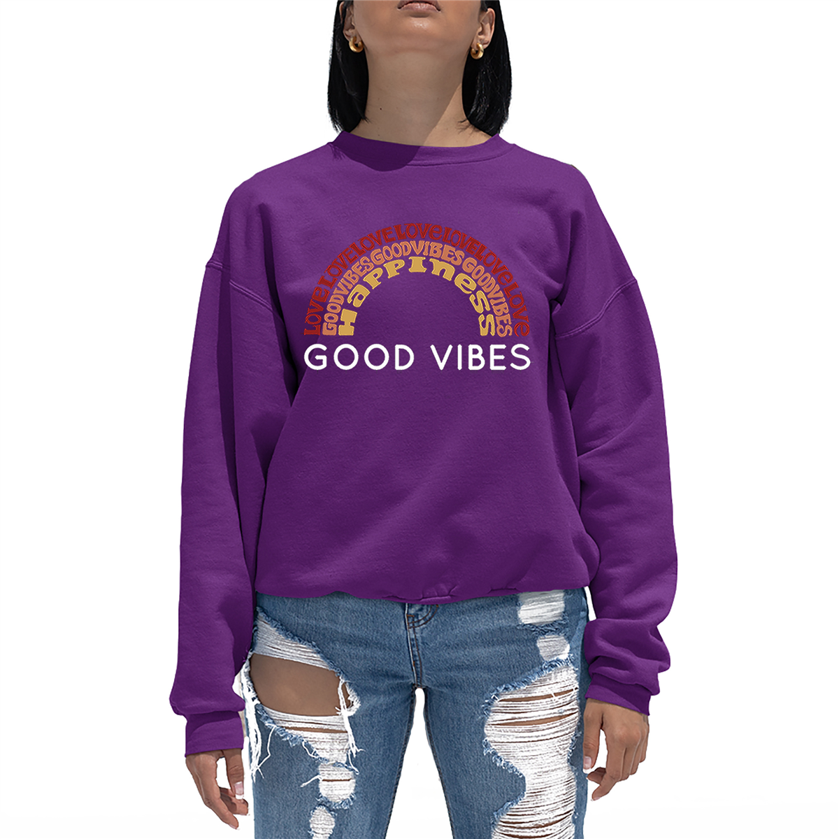 Womens LA Pop Art Good Vibes - Word Art Crewneck Sweatshirt