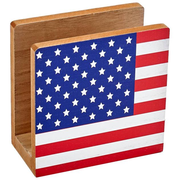 Home Essentials 6X3 American Flag Wood Napkin Holder
