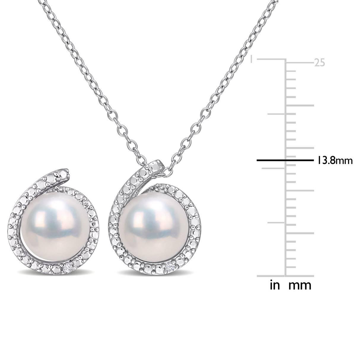 Gemstone Classics™ White Pearl & Diamond Earrings & Pendant Set
