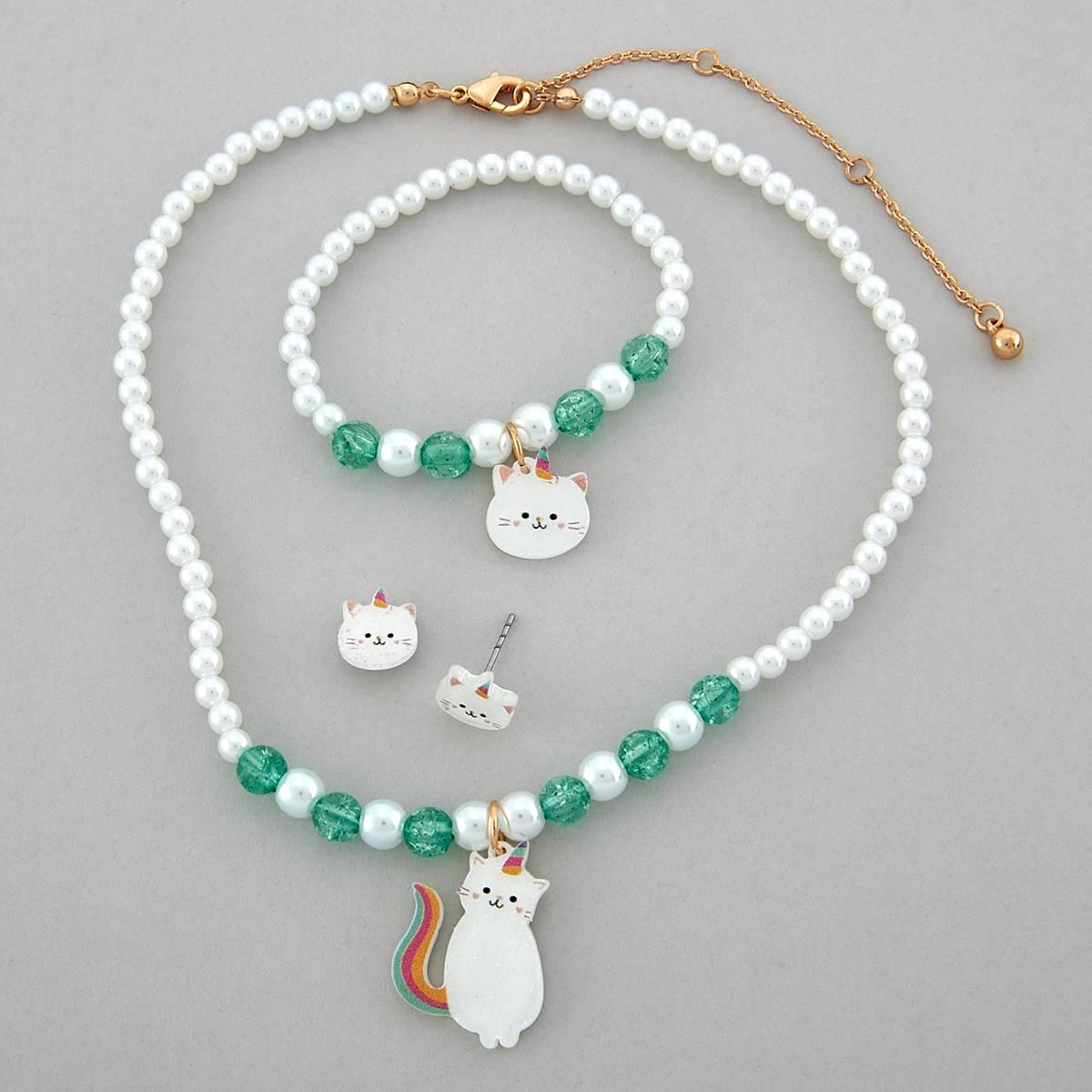 Kids Lil'' Ashley Cat Pendant Necklace/Bracelet & Stud Earrings