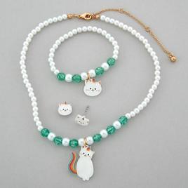Kids Lil'' Ashley Cat Pendant Necklace/Bracelet & Stud Earrings