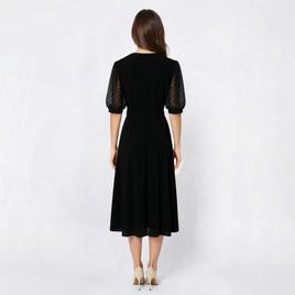 Womens MSK Short Semi Sheer Dot Sleeve V Neck A-Line Dress