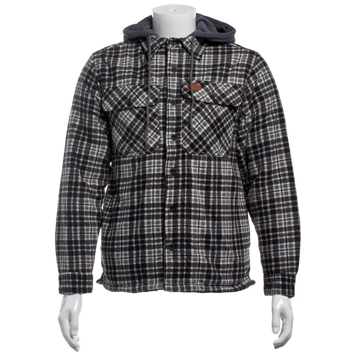 Mens Mountain Ridge Plaid Polar Fleece Jacket - New Black Grey