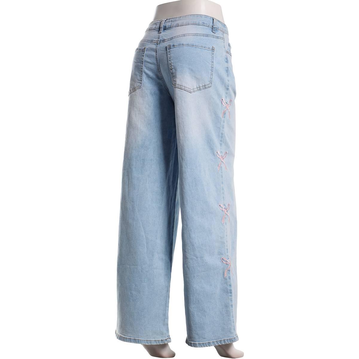 Juniors Madden Girl Bow Embroidery Ultra 90''S Wide Leg Jeans