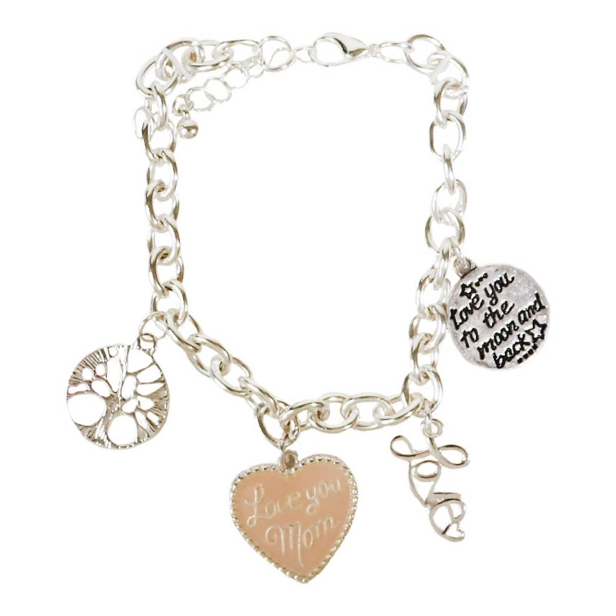 Beautiful Blessings Silver-Tone Love You Mom Charm Bracelet