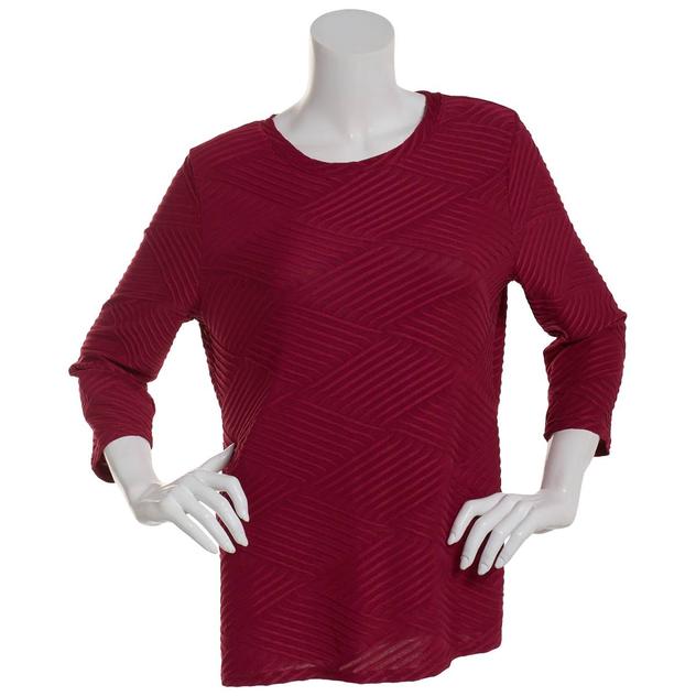 Womens Emily Daniels 3/4 Sleeve Texture Solid Round Neck Tee