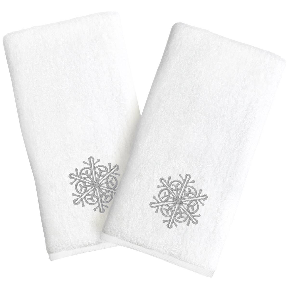 Linum Home Textiles Embroidered Luxury Snowflakes Hand Towels