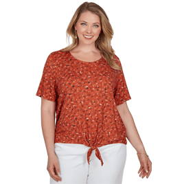 Plus Size Emaline Key Items Short Sleeve Abstract Tie Hem Blouse