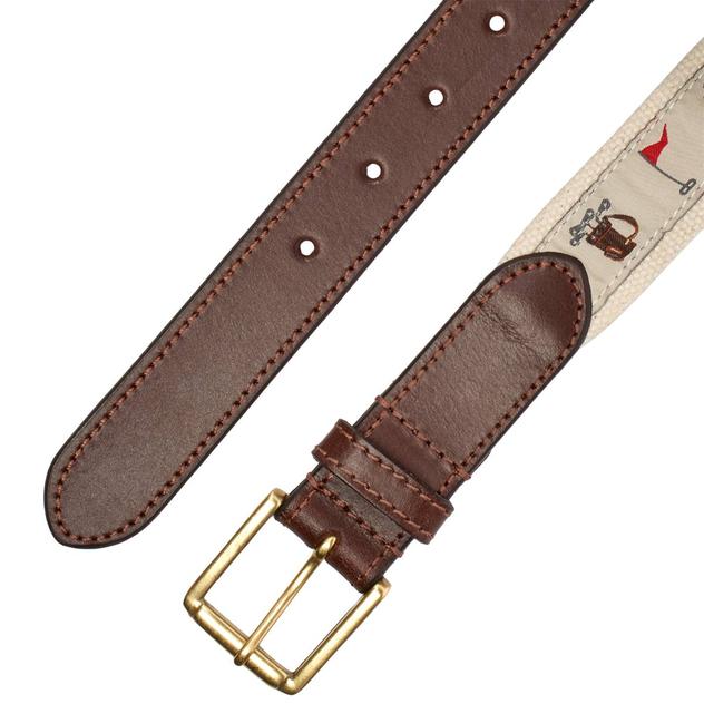 Mens Caribbean Joe Golf Clubs & Flags Canvas & Silk Belt
