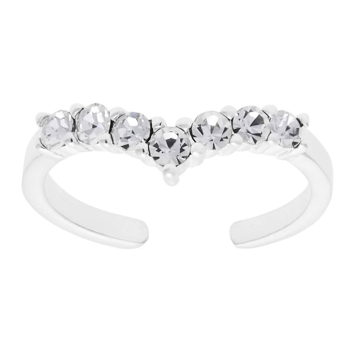 Barefootsies Sterling Silver Crystal Chevron Adjustable Toe Ring
