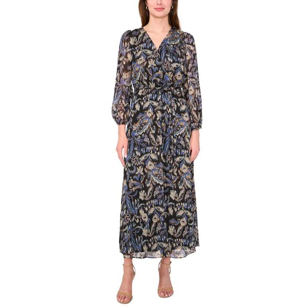 Womens MSK Long Sleeve Abstract Chiffon Midi Dress