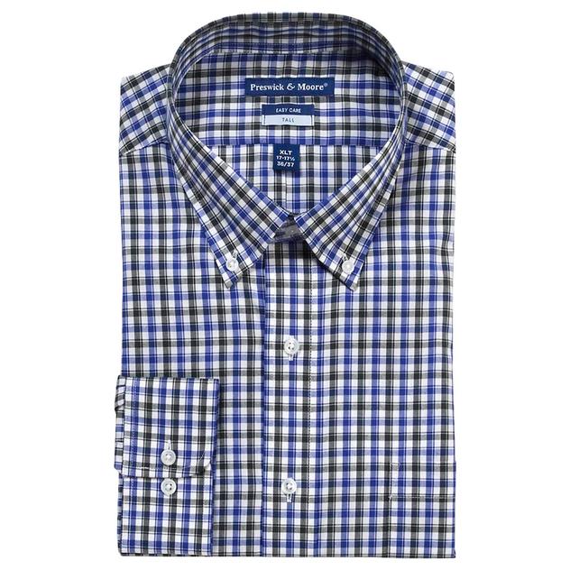 Mens Big & Tall Preswick & Moore® Plaid Dress Shirt - Blue/Black