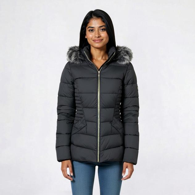 Juniors Snobbish Reversible Two Tone Fur Hood Woven Coat