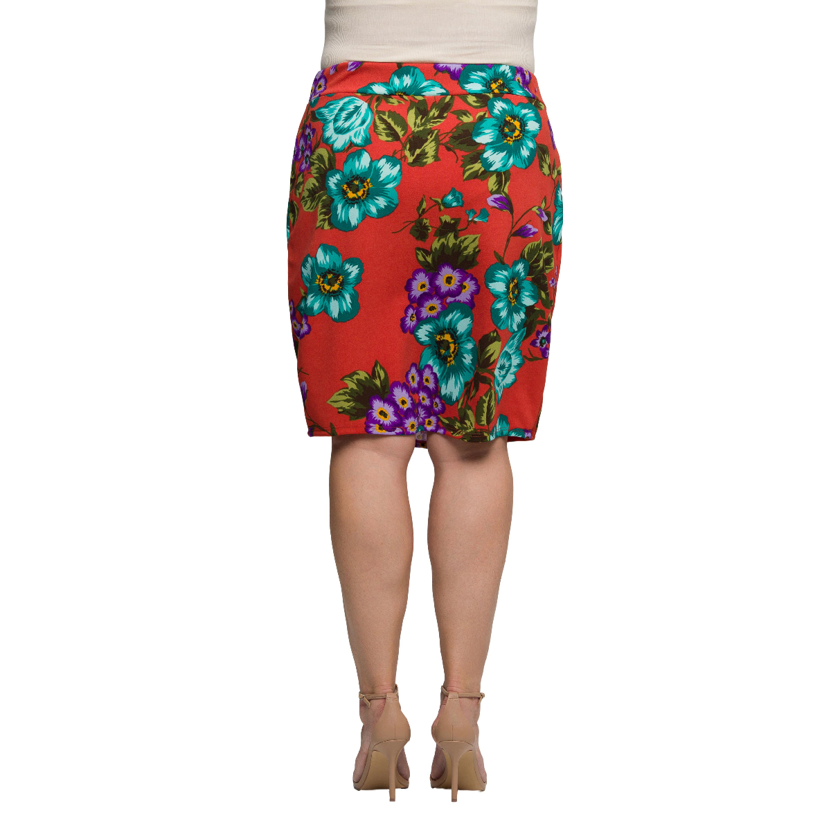 Plus Size 24/7 Comfort Apparel Slim Floral Pencil Skirt