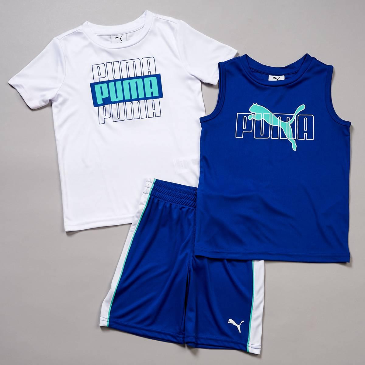 Boys (4-7) Puma(R) 3pc. Poly Short Sleeve Tee/Muscle Tee/Shorts Set