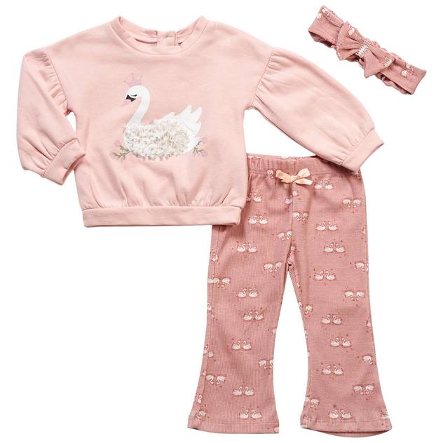 Baby Girl (12-24M) Nicole Miller 3pc. Swan Fleece Set