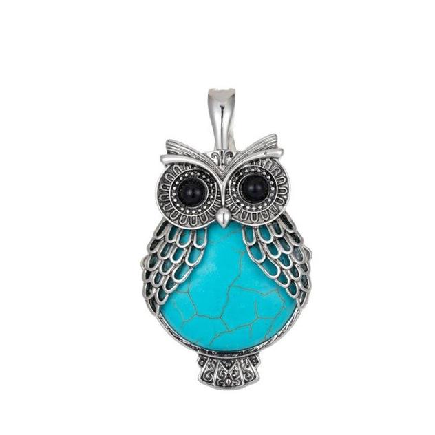 Wearable Art Antique Silver-Tone Turquoise Owl Enhancer Pendant