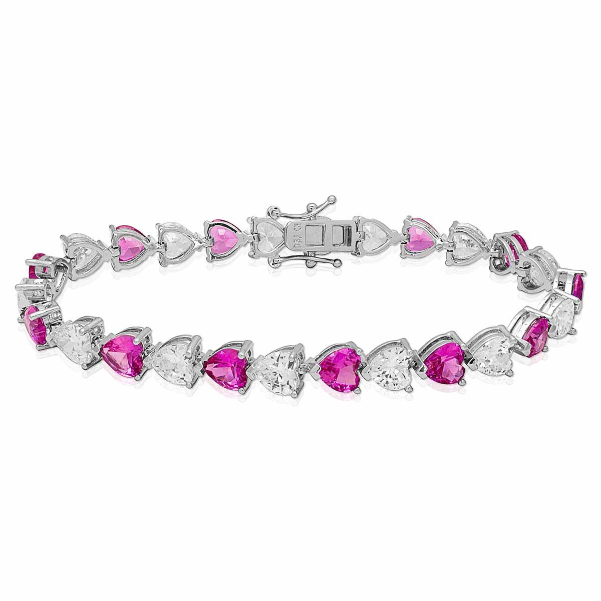 Gianni Argento Lab Grown Pink Sapphire Heart Bracelet