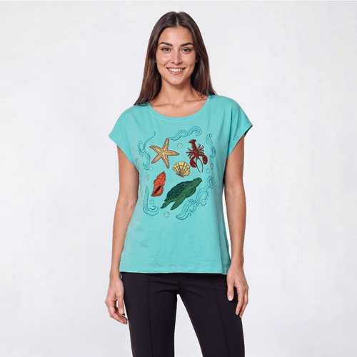 Womens New York Laundry Dolman Sleeve Coastal Round Neck Tee