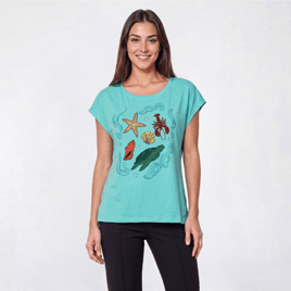 Womens New York Laundry Dolman Sleeve Coastal Round Neck Tee